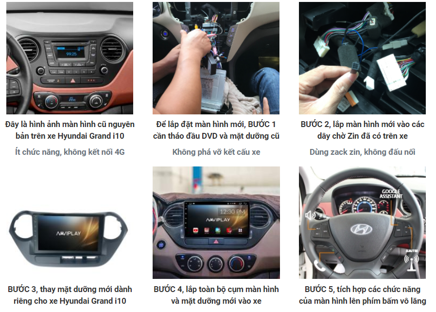 Quy trình lắp đặt màn hình android cho xe Grand i10