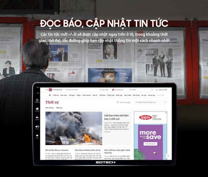 Màn hình Gotech hỗ trợ kết nối 4G để đọc báo, nghe tin tức