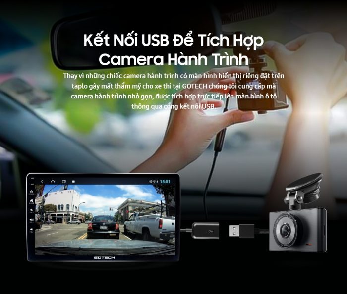 Hình ảnh từ camera hành trình sẽ được truyền lên màn hình Gotech hỗ trọ lưu lại tất cả sự vật sự việc trên đường đi