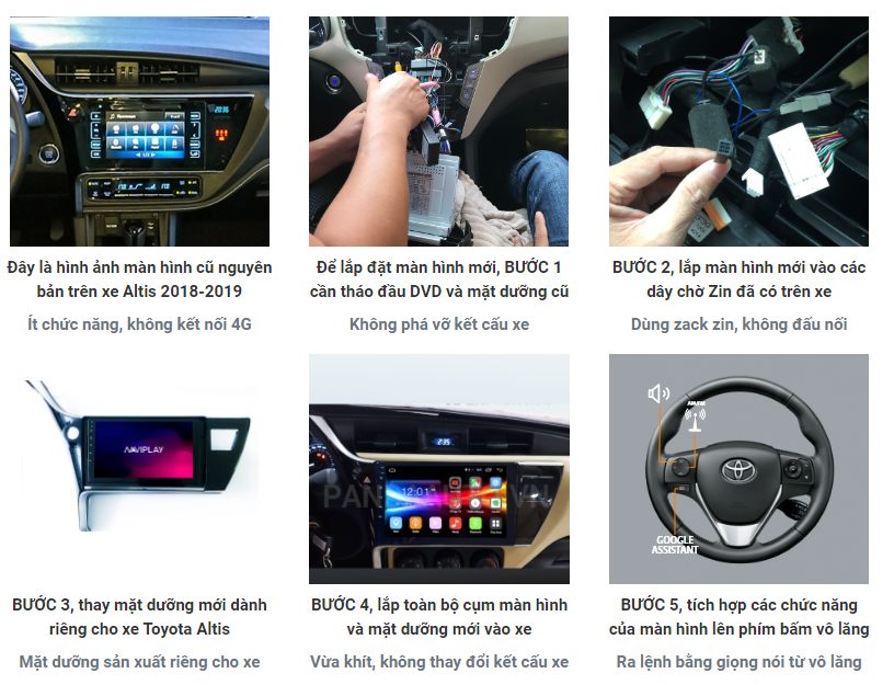 quy tình lắp đặt màn hình gotech cho xe Altis 2018-2019