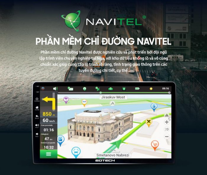 Phần mềm chỉ đường Navitel cài đặt trên màn hình Gotech cho xe Mazda BT50