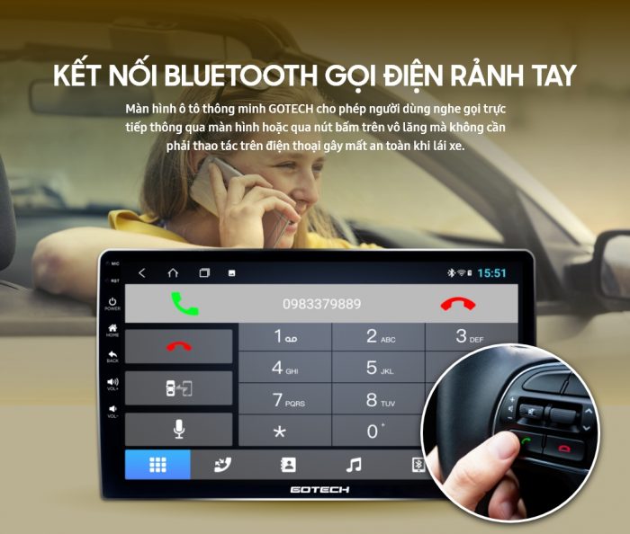 Màn hình gotech hỗ trợ kết nối Bluetooth gọi điện thoại rảnh tay