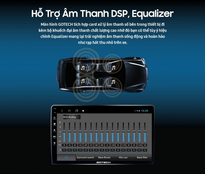 Màn hình Gotech hỗ trợ cài đặt bộ xử lý âm thanh Equalizer