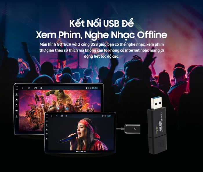 Màn hình Gotech hỗ trợ kết nối 4g nghe nhạc online