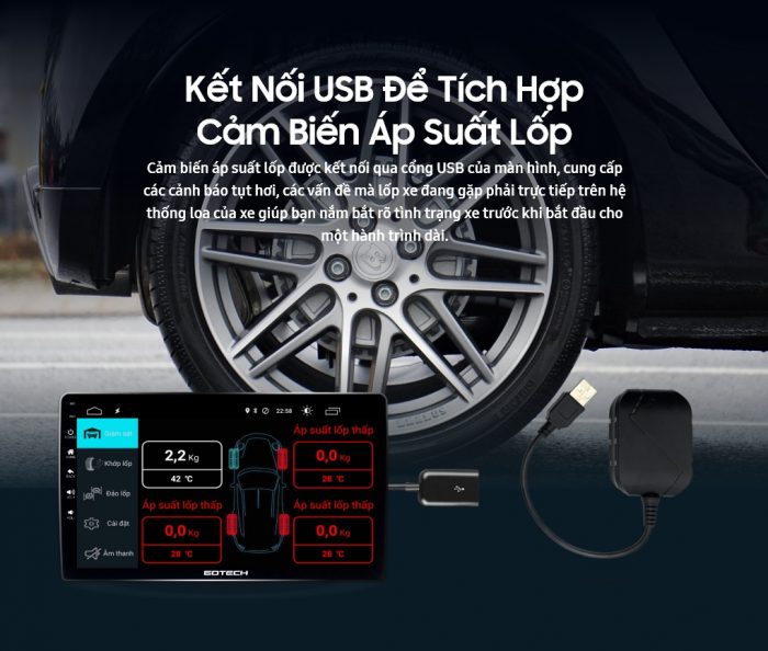 Kết nối USB để tích hợp cảm biến áp suất lốp