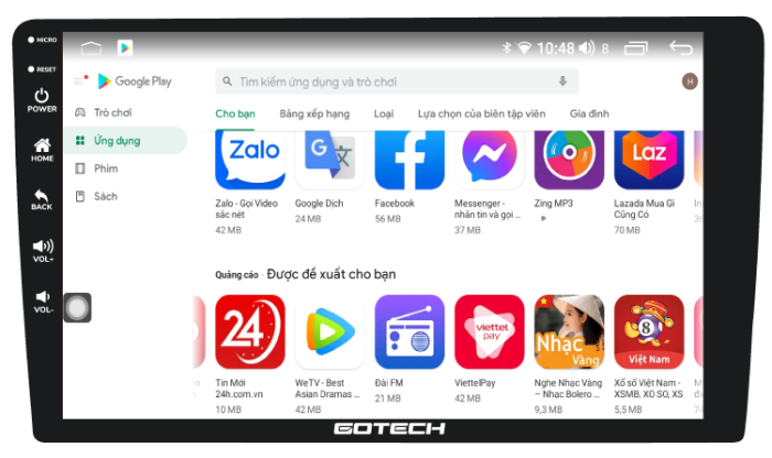 Với kho ứng dụng CH Play đa dạng và phong phú, màn hình Gotech GC6 mở ra một thế giới giải trí bất tận, cho phép người dùng trải nghiệm và tận hưởng nhiều ứng dụng, trò chơi, và nội dung giải trí đa dạng một cách thuận lợi và thú vị.