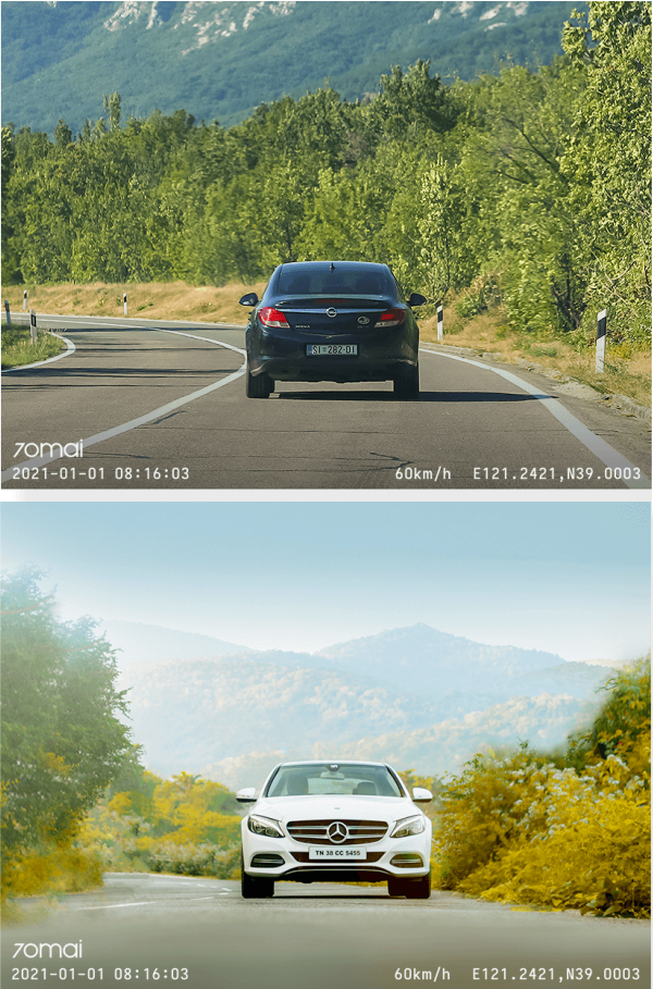 Camera hành trình 70mai A500S cho phép ghi hình phía trước và phía sau cùng lúc