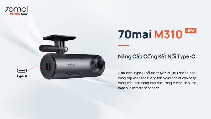 Camera hành trình 70mai M310 được nâng cấp cổng kết nối Type-C giúp truyền dữliệu nhanh hơn