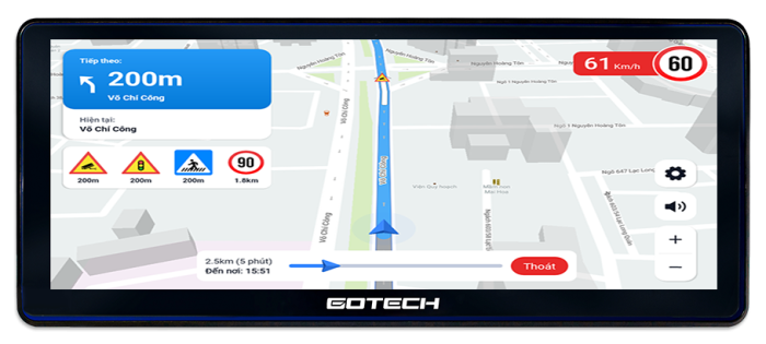 Bản đồ chỉ đường thông minh trên màn hình ô tô Gotech GT12.3i
