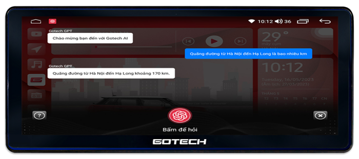 Ra lệnh giọng nói thông minh trên màn hình ô tô Gotech GT12.3i