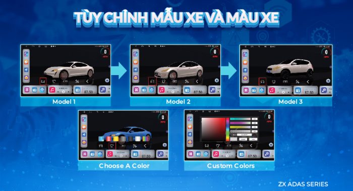 tùy chỉnh màu xe trên màn hình android zestech zx adas tai jpanda auto