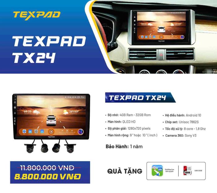 Bảng giá màn hình ô tô Tespad TX24