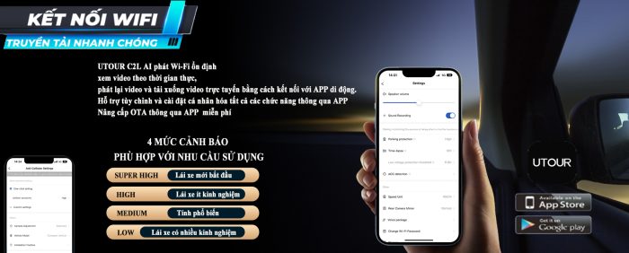 Camera hành trình Utour C2L kết nối với điện thoại thông minh