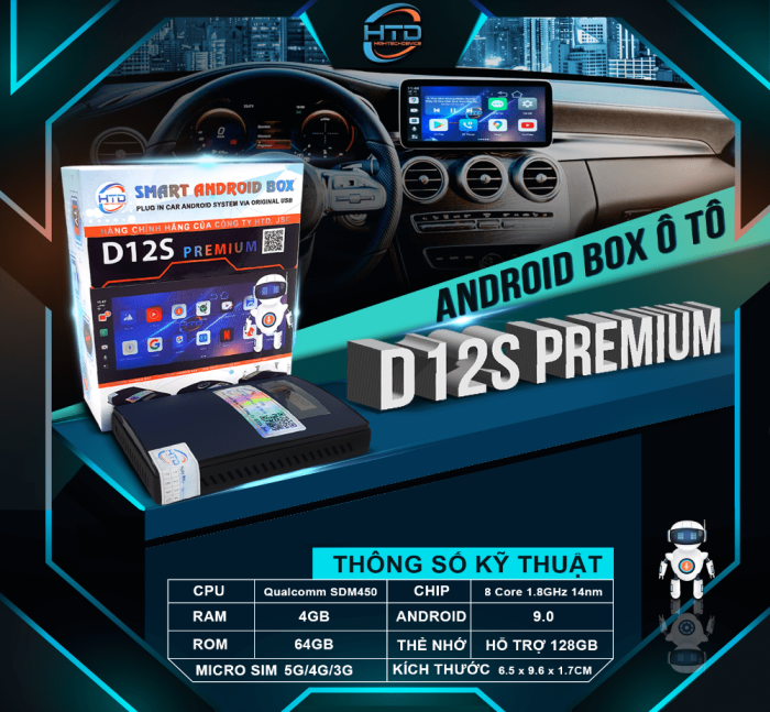 Android box ô tô htd D12s premium