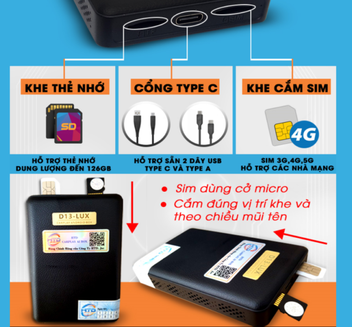 Hỗ trợ khe lắp sim 4G tốc độ cao trên 