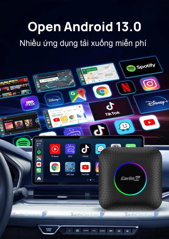 Giải trí đa dạng trên  Carlinkit TBOX AMBIENT LED 8GB QC-6225 